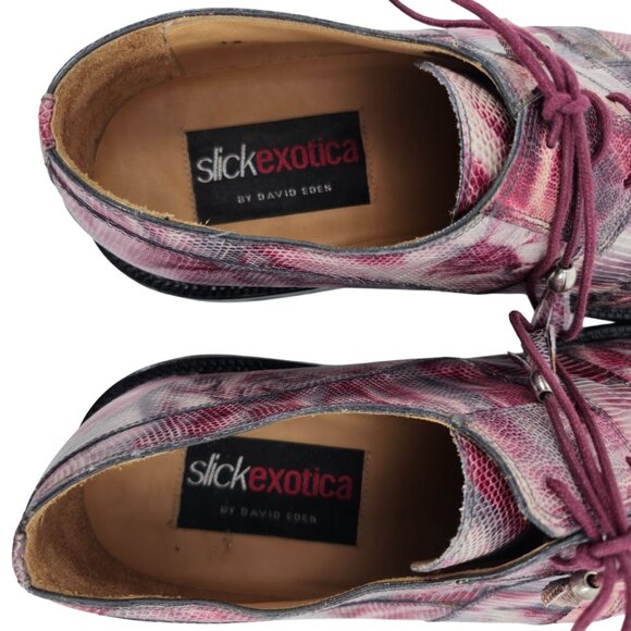 Slick Exotica by David Eden Pink Maroon Ostrich Lizard Dress Shoes Mens 12 Derby - Picture 8 of 12